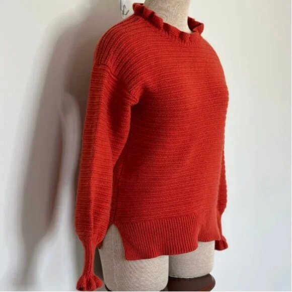 Madewell Ruffle-Neck Cotton-Merino Pullover Sweater in Fresh Chili Size Small - Picture 4 of 8